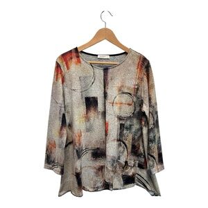 Jess & Jane Abstract Art Soft Brushed Lightweight Fleece Tunic Top Quirky Sz L